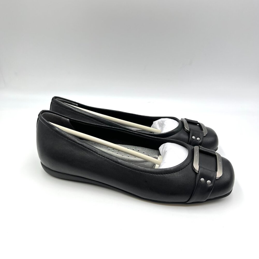 7.5W 7.5 WIDE WIDTH Trotters Black Leather Slip On Ballet Flats Shoes‎